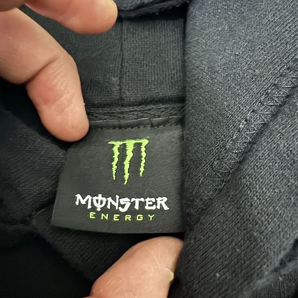 Monster‎ Energy Hoodie Mens L Black Spell Out Boxy Fit Sweatshirt Drawstring